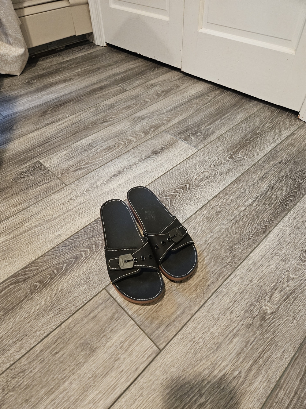 Black Slide Sandals with Buckle Accent